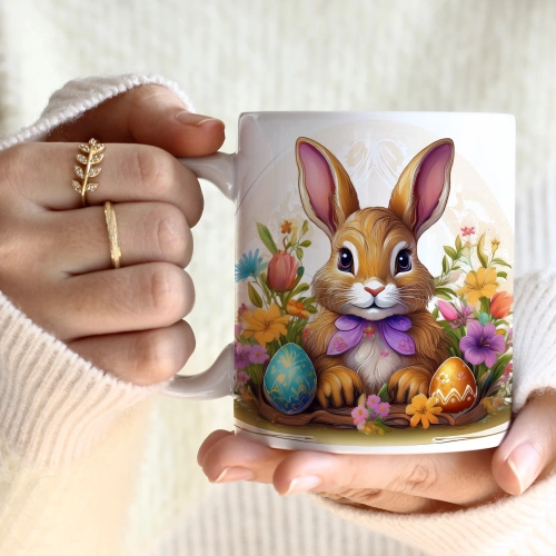 WIOSENNY WIELKANOCNY KUBEK 330ml NA PREZENT KAWĘ HERBATĘ WIOSNA KRÓLIK