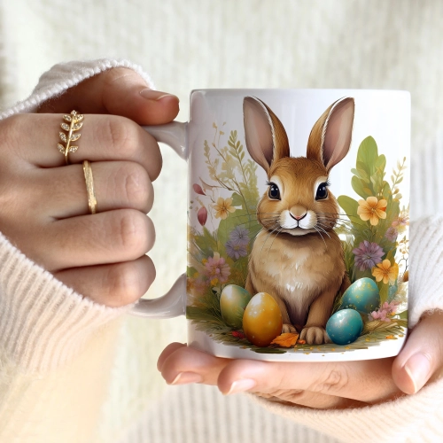WIOSENNY WIELKANOCNY KUBEK 330ml NA PREZENT KAWĘ HERBATĘ WIOSNA KRÓLIK