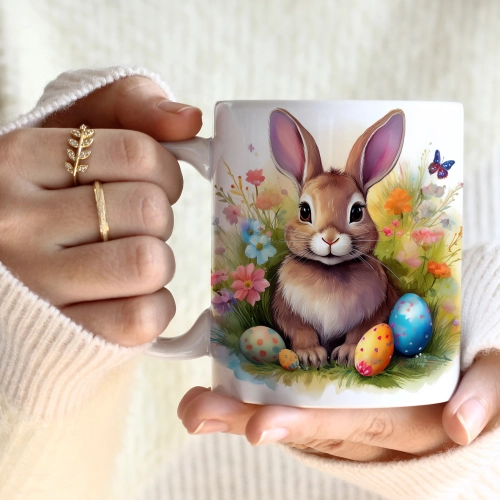 WIOSENNY WIELKANOCNY KUBEK 330ml NA PREZENT KAWĘ HERBATĘ WIOSNA KRÓLIK