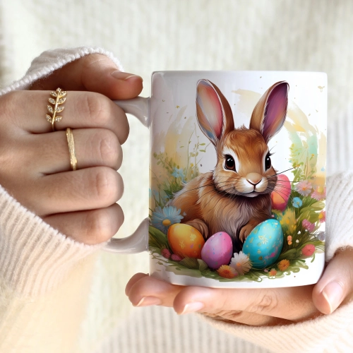 WIOSENNY WIELKANOCNY KUBEK 330ml NA PREZENT KAWĘ HERBATĘ WIOSNA KRÓLIK