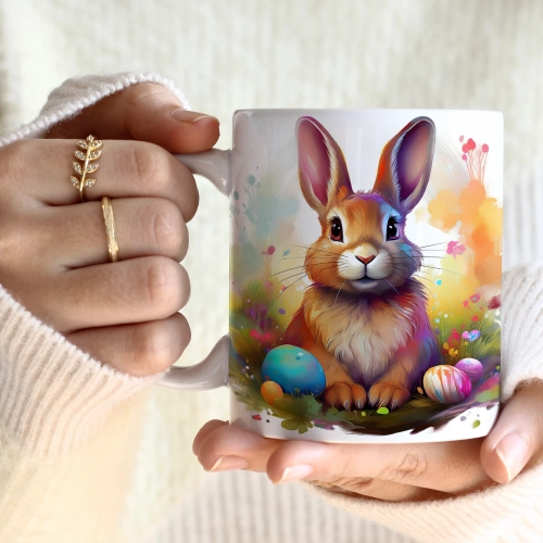 WIOSENNY WIELKANOCNY KUBEK 330ml NA PREZENT KAWĘ HERBATĘ WIOSNA KRÓLIK