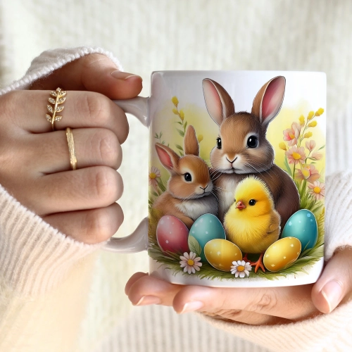 WIOSENNY WIELKANOCNY KUBEK 330ml NA PREZENT KAWĘ HERBATĘ WIOSNA KRÓLIK