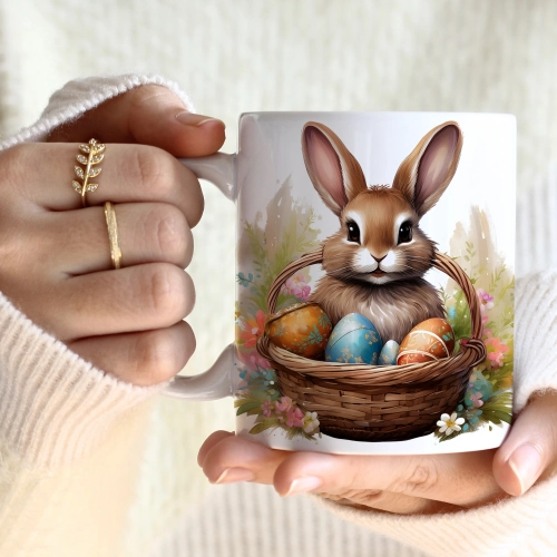 WIOSENNY WIELKANOCNY KUBEK 330ml NA PREZENT KAWĘ HERBATĘ WIOSNA KRÓLIK