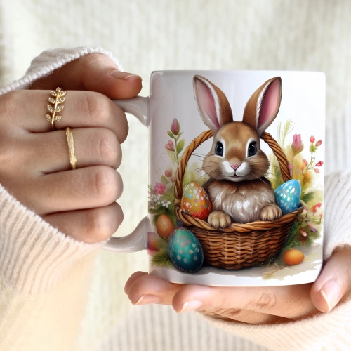 WIOSENNY WIELKANOCNY KUBEK 330ml NA PREZENT KAWĘ HERBATĘ WIOSNA KRÓLIK