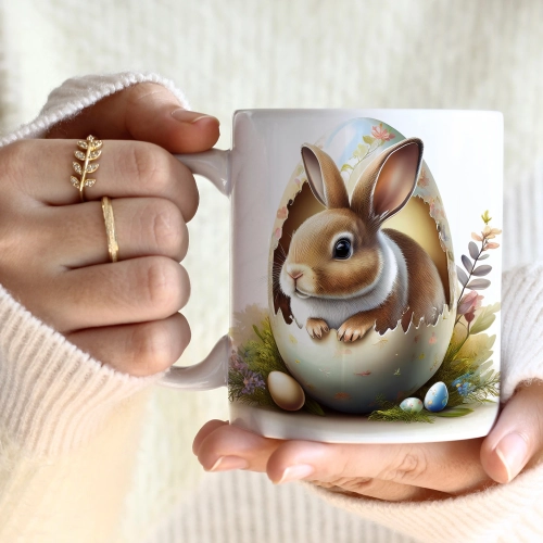 WIOSENNY WIELKANOCNY KUBEK 330ml NA PREZENT KAWĘ HERBATĘ WIOSNA KRÓLIK