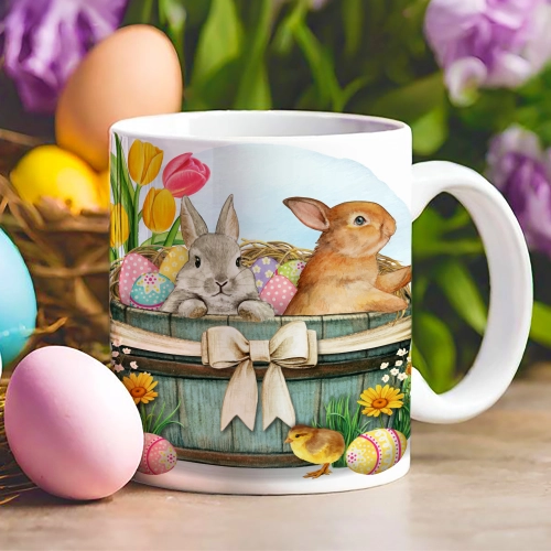 WIELKANOCNY KUBEK 330ml NA PREZENT ZAJĄC ZAJĄCZEK KRÓLIK PISANKA ŚWIĄTECZNY