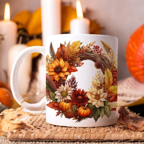 JESIENNY KUBEK 330ml NA HERBATĘ KAWĘ NA PREZENT JESIEŃ JESIENNE KWIATY WIENIEC