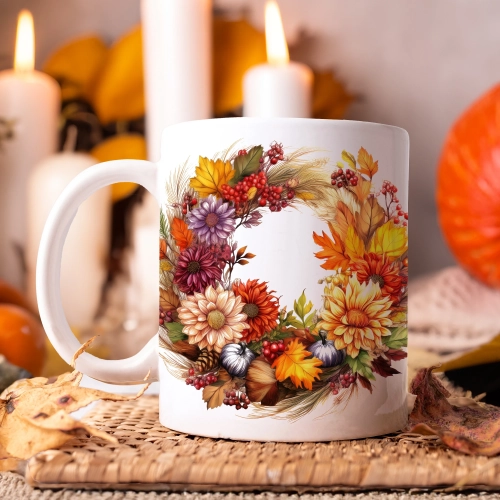 JESIENNY KUBEK 330ml NA HERBATĘ KAWĘ NA PREZENT JESIEŃ JESIENNE KWIATY WIENIEC