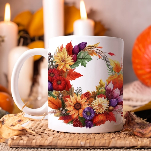 JESIENNY KUBEK 330ml NA HERBATĘ KAWĘ NA PREZENT JESIEŃ JESIENNE KWIATY WIENIEC