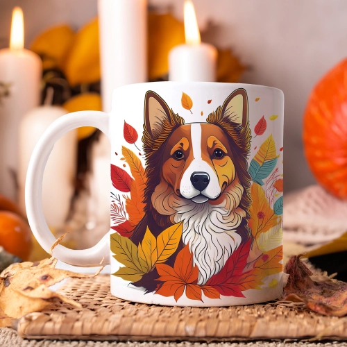 JESIENNY KUBEK 330ml NA HERBATĘ KAWĘ NA PREZENT JESIEŃ PIES