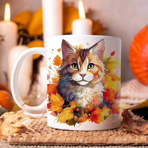 JESIENNY KUBEK 330ml NA HERBATĘ KAWĘ NA PREZENT JESIEŃ KOT