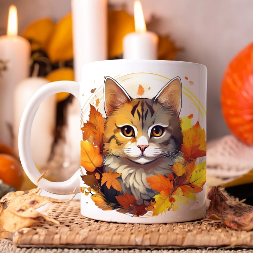 JESIENNY KUBEK 330ml NA HERBATĘ KAWĘ NA PREZENT JESIEŃ KOT