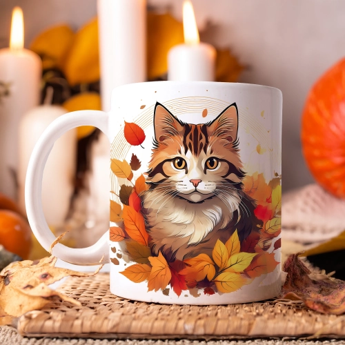 JESIENNY KUBEK 330ml NA HERBATĘ KAWĘ NA PREZENT JESIEŃ KOT