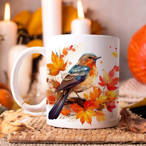 JESIENNY KUBEK 330ml NA HERBATĘ KAWĘ NA PREZENT JESIEŃ PTAK