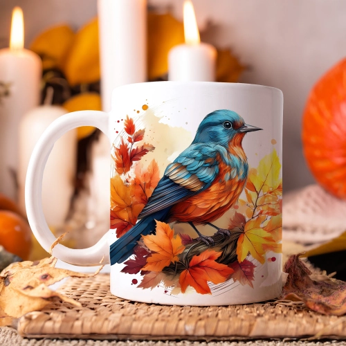 JESIENNY KUBEK 330ml NA HERBATĘ KAWĘ NA PREZENT JESIEŃ PTAK