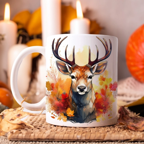 JESIENNY KUBEK 330ml NA HERBATĘ KAWĘ NA PREZENT JESIEŃ JELEŃ SARNA