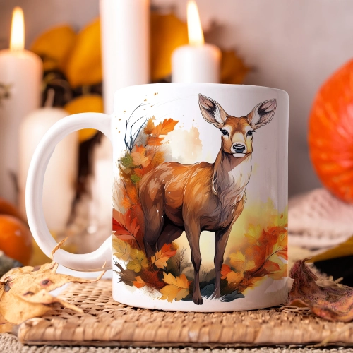 JESIENNY KUBEK 330ml NA HERBATĘ KAWĘ NA PREZENT JESIEŃ JELEŃ SARNA