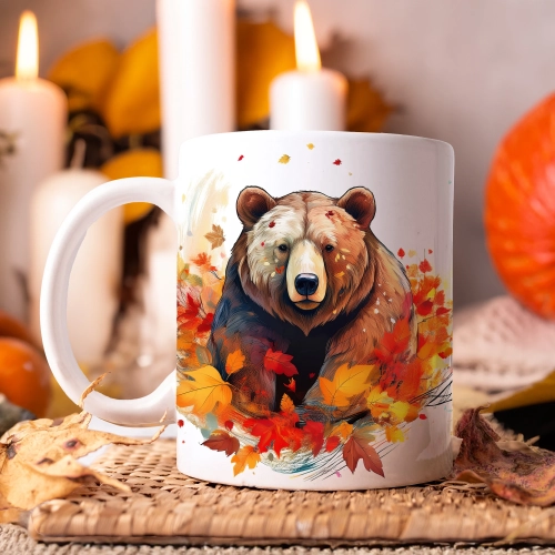 JESIENNY KUBEK 330ml NA HERBATĘ KAWĘ NA PREZENT JESIEŃ NIEDZWIEDŹ