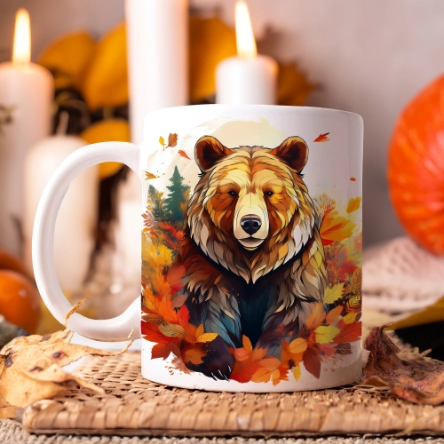 JESIENNY KUBEK 330ml NA HERBATĘ KAWĘ NA PREZENT JESIEŃ NIEDZWIEDŹ