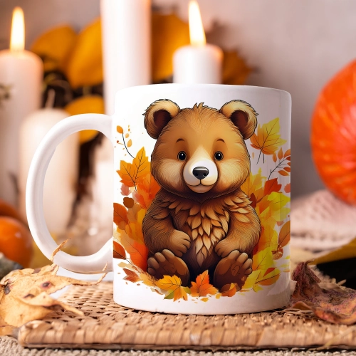 JESIENNY KUBEK 330ml NA HERBATĘ KAWĘ NA PREZENT JESIEŃ NIEDZWIEDŹ MIŚ