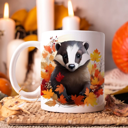 JESIENNY KUBEK 330ml NA HERBATĘ KAWĘ NA PREZENT JESIEŃ BORSUK