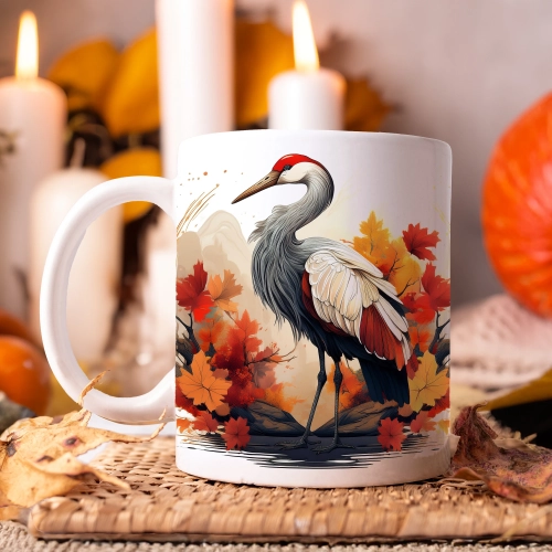 JESIENNY KUBEK 330ml NA HERBATĘ KAWĘ NA PREZENT JESIEŃ PTAK