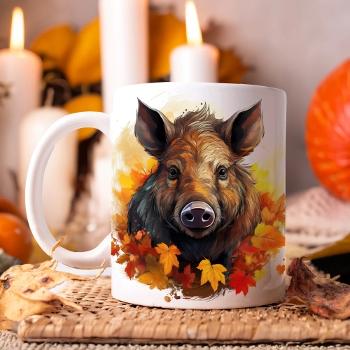 JESIENNY KUBEK 330ml NA HERBATĘ KAWĘ NA PREZENT JESIEŃ DZIK