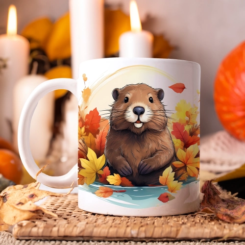 JESIENNY KUBEK 330ml NA HERBATĘ KAWĘ NA PREZENT JESIEŃ BÓBR