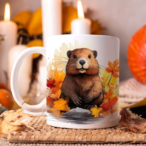 JESIENNY KUBEK 330ml NA HERBATĘ KAWĘ NA PREZENT JESIEŃ BÓBR