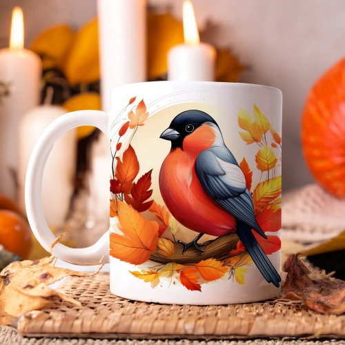 JESIENNY KUBEK 330ml NA HERBATĘ KAWĘ NA PREZENT JESIEŃ PTAK GIL