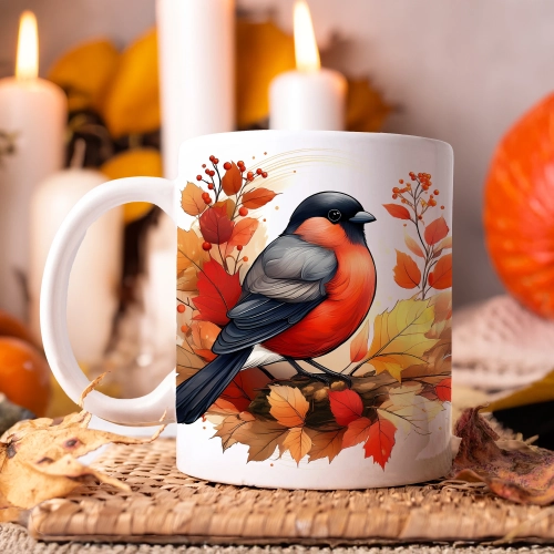 JESIENNY KUBEK 330ml NA HERBATĘ KAWĘ NA PREZENT JESIEŃ PTAK GIL