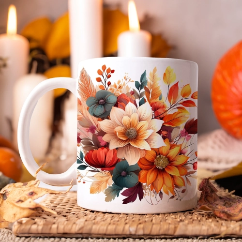 JESIENNY KUBEK 330ml NA HERBATĘ KAWĘ NA PREZENT JESIEŃ JESIENNE KWIATY