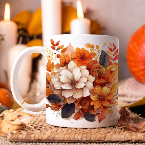 JESIENNY KUBEK 330ml NA HERBATĘ KAWĘ NA PREZENT JESIEŃ JESIENNE KWIATY