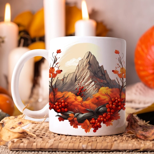 JESIENNY KUBEK 330ml NA HERBATĘ KAWĘ NA PREZENT JESIEŃ LAS GÓRY