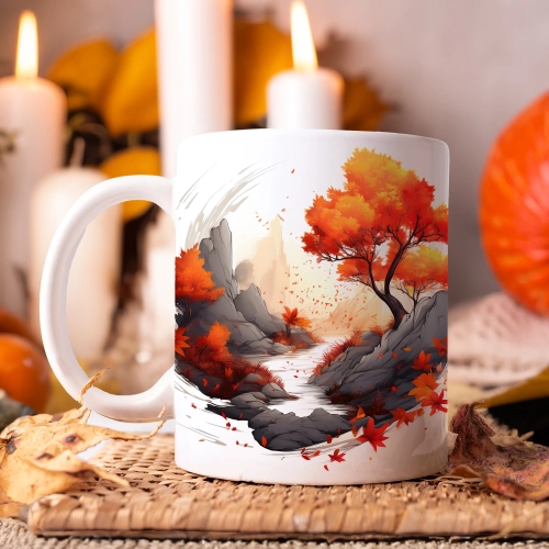 JESIENNY KUBEK 330ml NA HERBATĘ KAWĘ NA PREZENT JESIEŃ LAS GÓRY