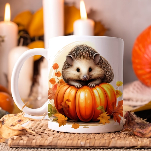 JESIENNY KUBEK 330ml NA HERBATĘ KAWĘ NA PREZENT JESIEŃ DYNIA JEŻ