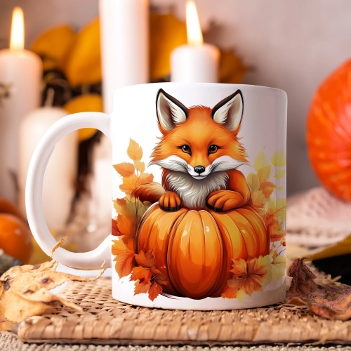 JESIENNY KUBEK 330ml NA HERBATĘ KAWĘ NA PREZENT JESIEŃ DYNIA LIS