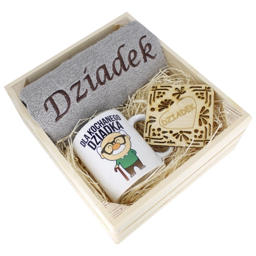 SUPER PREZENT DLA DZIADKA RĘCZNIK + KUBEK SKRZYNKA