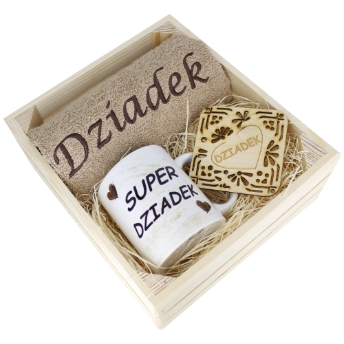 SUPER PREZENT DLA DZIADKA RĘCZNIK + KUBEK SKRZYNKA