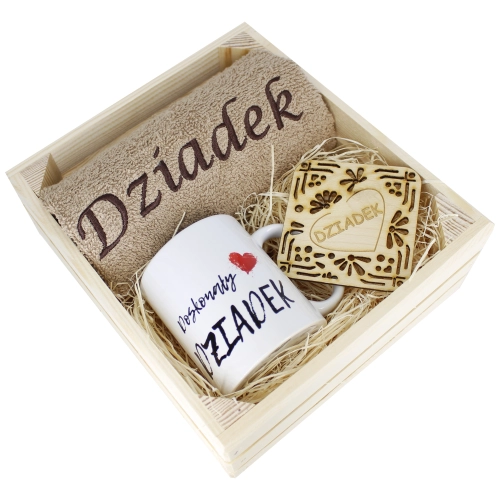 SUPER PREZENT DLA DZIADKA RĘCZNIK + KUBEK SKRZYNKA