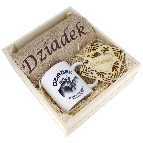 SUPER PREZENT DLA DZIADKA RĘCZNIK + KUBEK SKRZYNKA