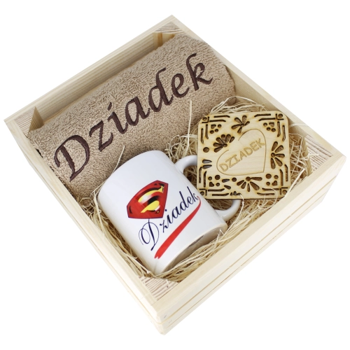 SUPER PREZENT DLA DZIADKA RĘCZNIK + KUBEK SKRZYNKA