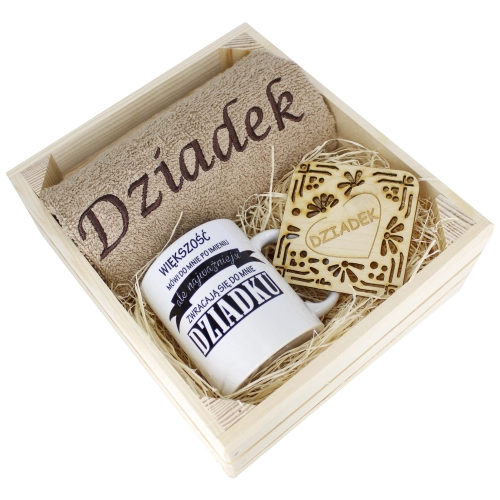 SUPER PREZENT DLA DZIADKA RĘCZNIK + KUBEK SKRZYNKA