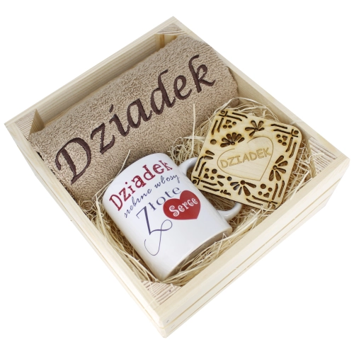SUPER PREZENT DLA DZIADKA RĘCZNIK + KUBEK SKRZYNKA