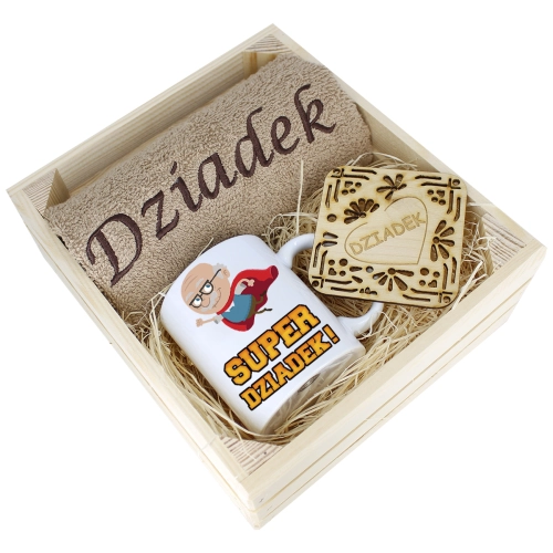 SUPER PREZENT DLA DZIADKA RĘCZNIK + KUBEK SKRZYNKA