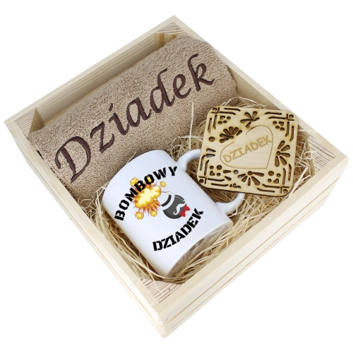 SUPER PREZENT DLA DZIADKA RĘCZNIK + KUBEK SKRZYNKA