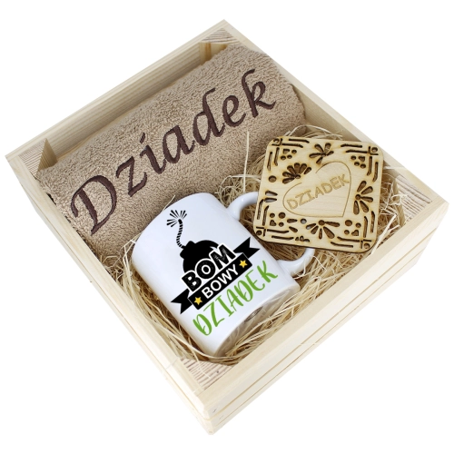 SUPER PREZENT DLA DZIADKA RĘCZNIK + KUBEK SKRZYNKA