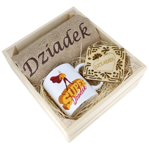 SUPER PREZENT DLA DZIADKA RĘCZNIK + KUBEK SKRZYNKA