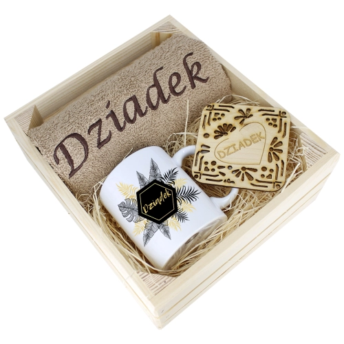 SUPER PREZENT DLA DZIADKA RĘCZNIK + KUBEK SKRZYNKA