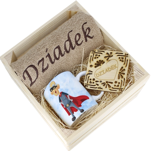 SUPER PREZENT DLA DZIADKA RĘCZNIK + KUBEK SKRZYNKA